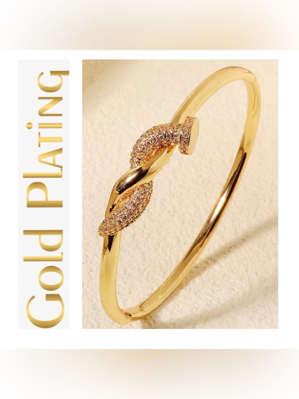 🌟🌟 Gold Plated Twisted Nail Head Bangle Bracelet